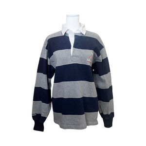 Vtg Barbarian Rugby Shirt S Gray Navy Striped Field Hockey Classic Preppy Sporty